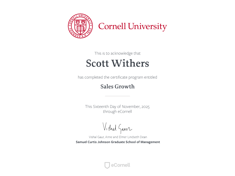 Cornell Sales Growth Certificate