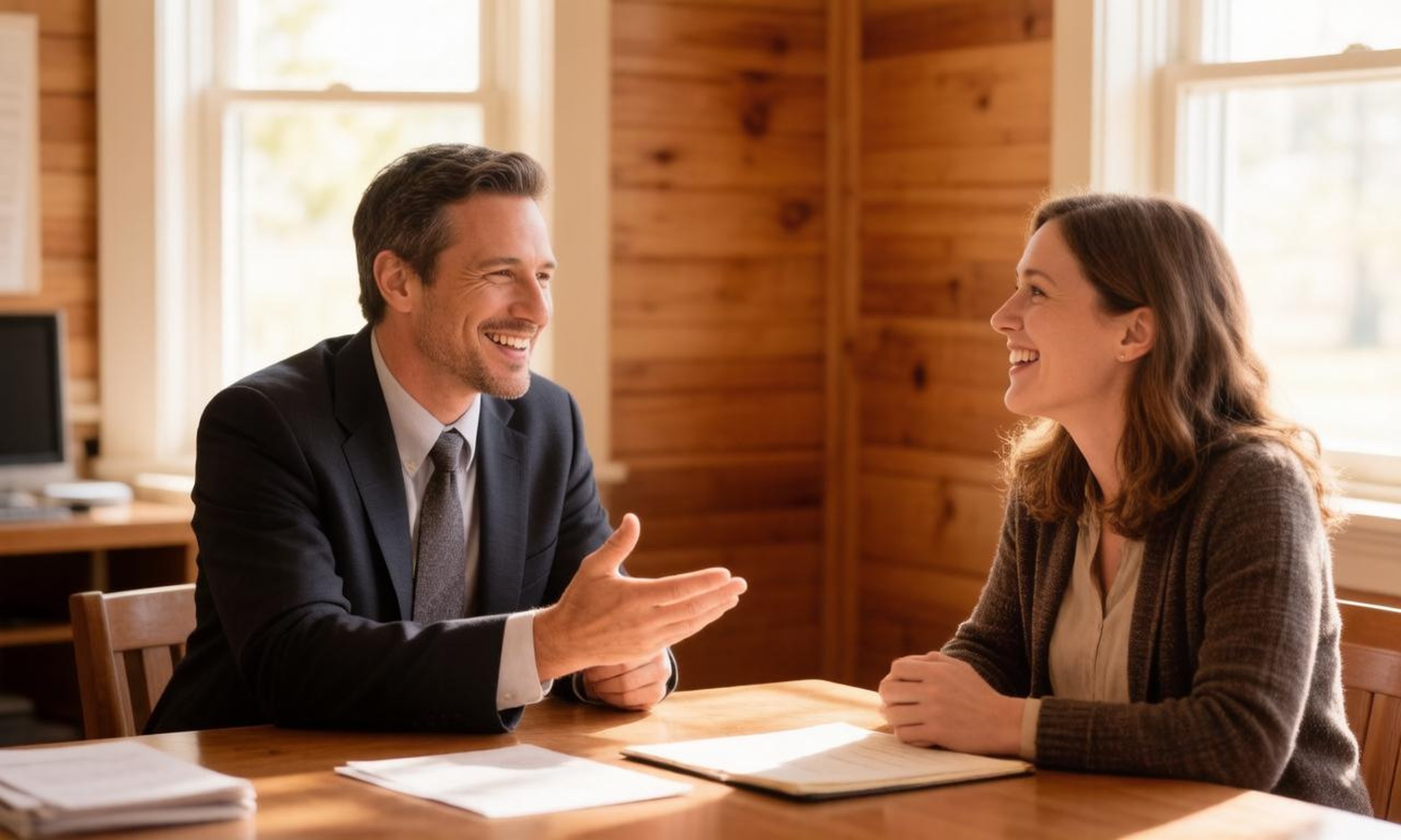 A consultant and a small business owner in a friendly conversation