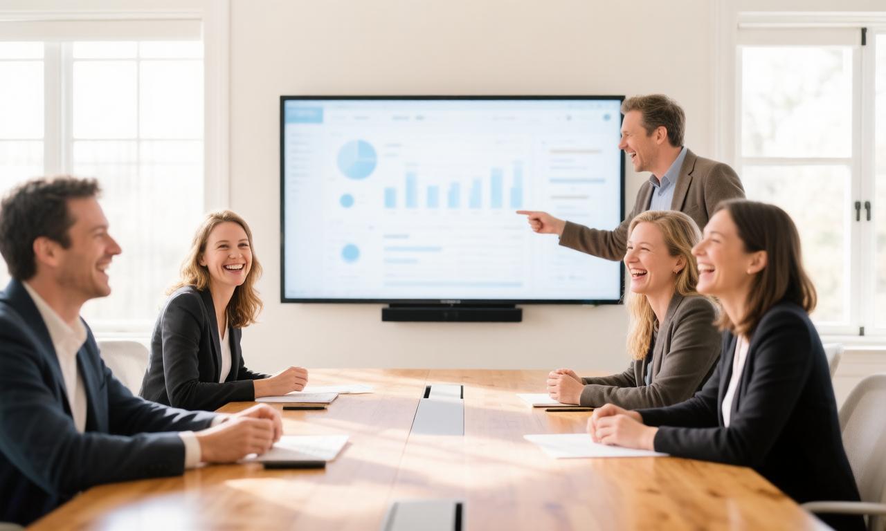 A small group of professionals in a lunch-and-learn AI training workshop