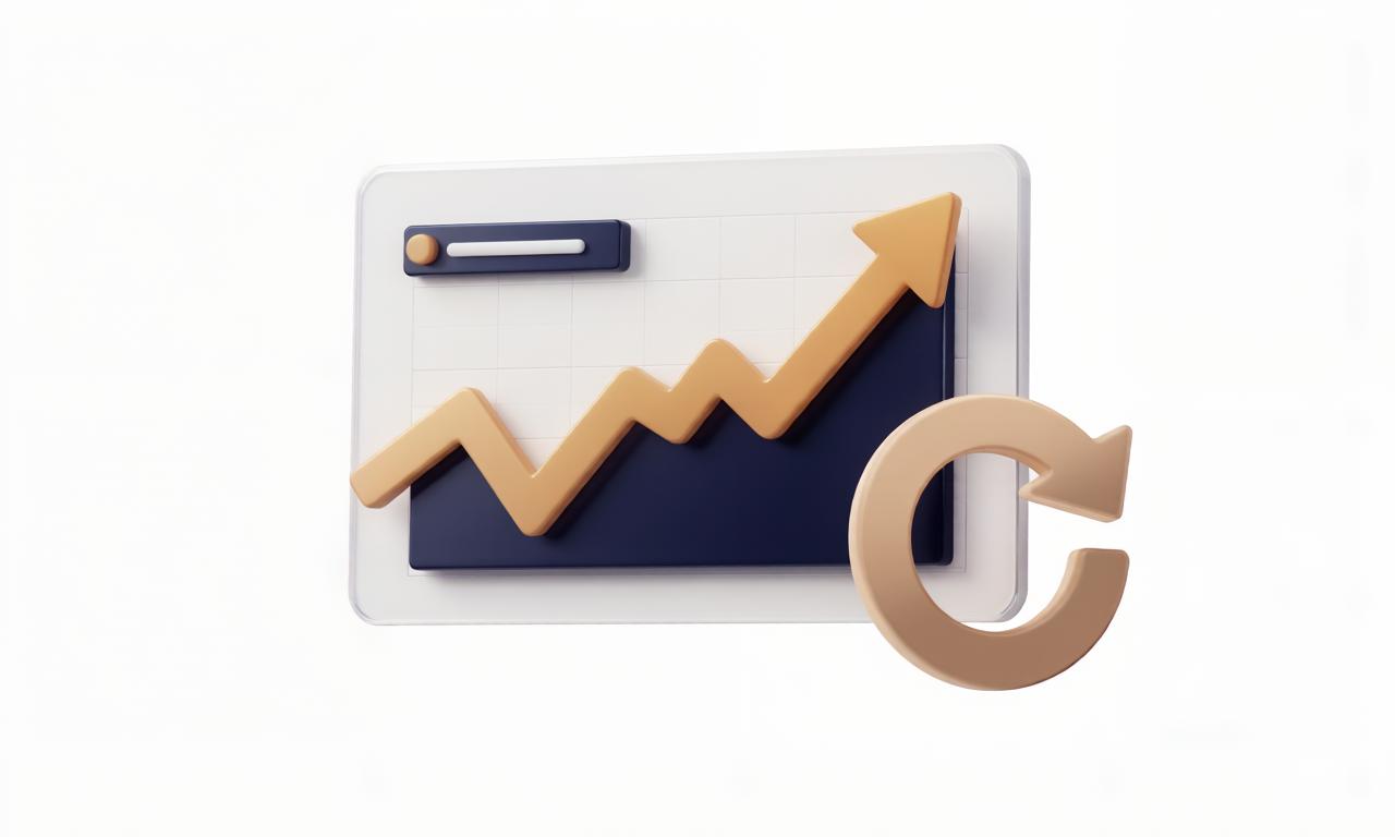 A 3D illustration of an upward-trending chart with a refresh loop icon, representing ongoing optimization