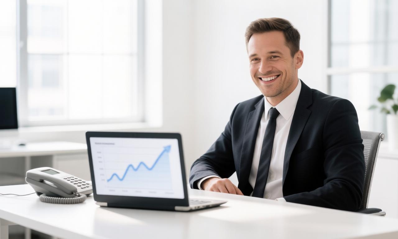 A sales professional reviewing a CRM lead activity dashboard on a laptop